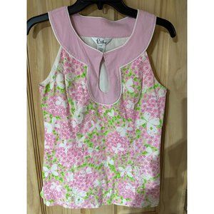 Lilly Pulitzer Womens Cotton Sleeveless Tank Top Shirt Keyhole Notch Size 4